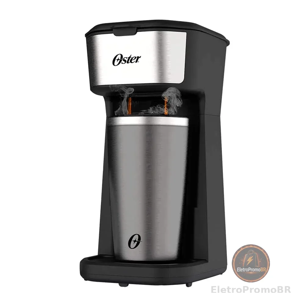 Cafeteira Oster 2Day Inox 2 em 1 com Copo Térmico, 110V, Preto/Inox, 600W, OCAF200