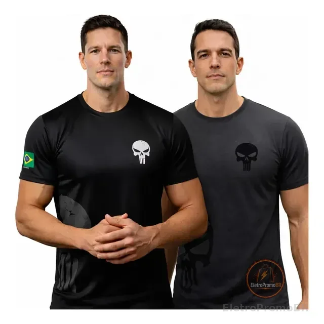 Kit 2 Camisetas Masculina Caveira Dry Fit Slim Academia Uv50