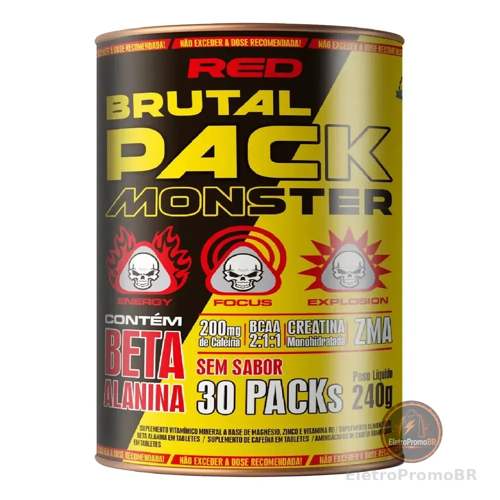Brutal Pack Suplemento Aminoácidos Red Series Pré-treino 30 Tabletes Sem Sabor