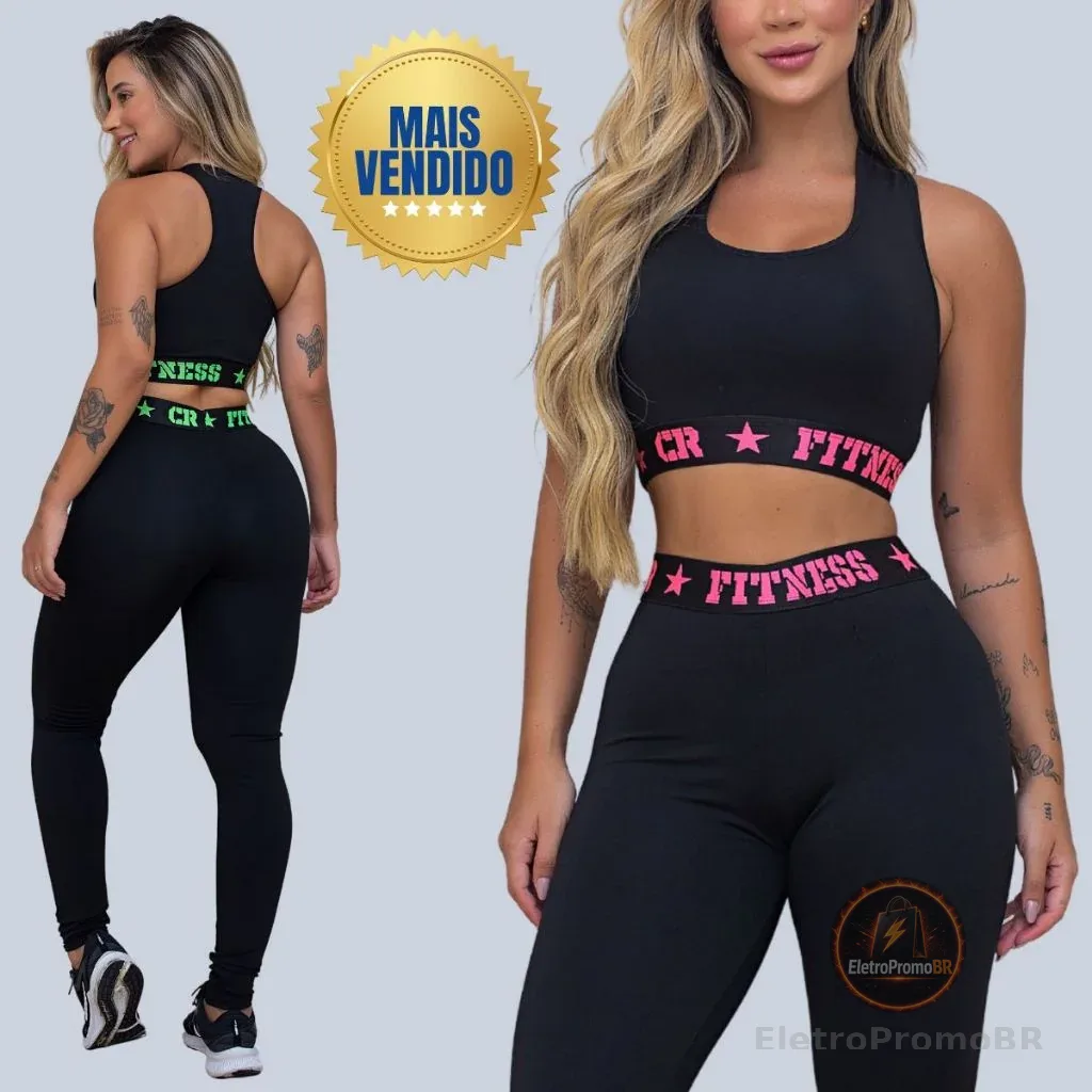 Kit 2 Conjuntos Academia 2 Tops e 2 Legging Elastico Exposto