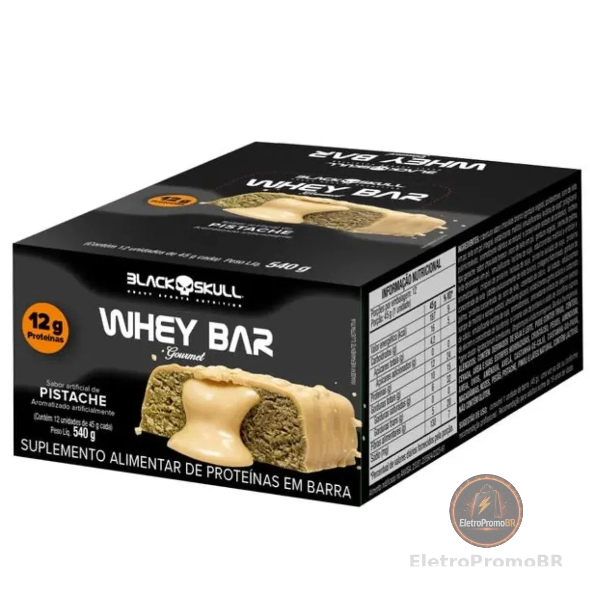 Whey Bar Gourmet Zero 12g De Proteina Display Com 12 Unidades De 45g Blackskull (PISTACHE)