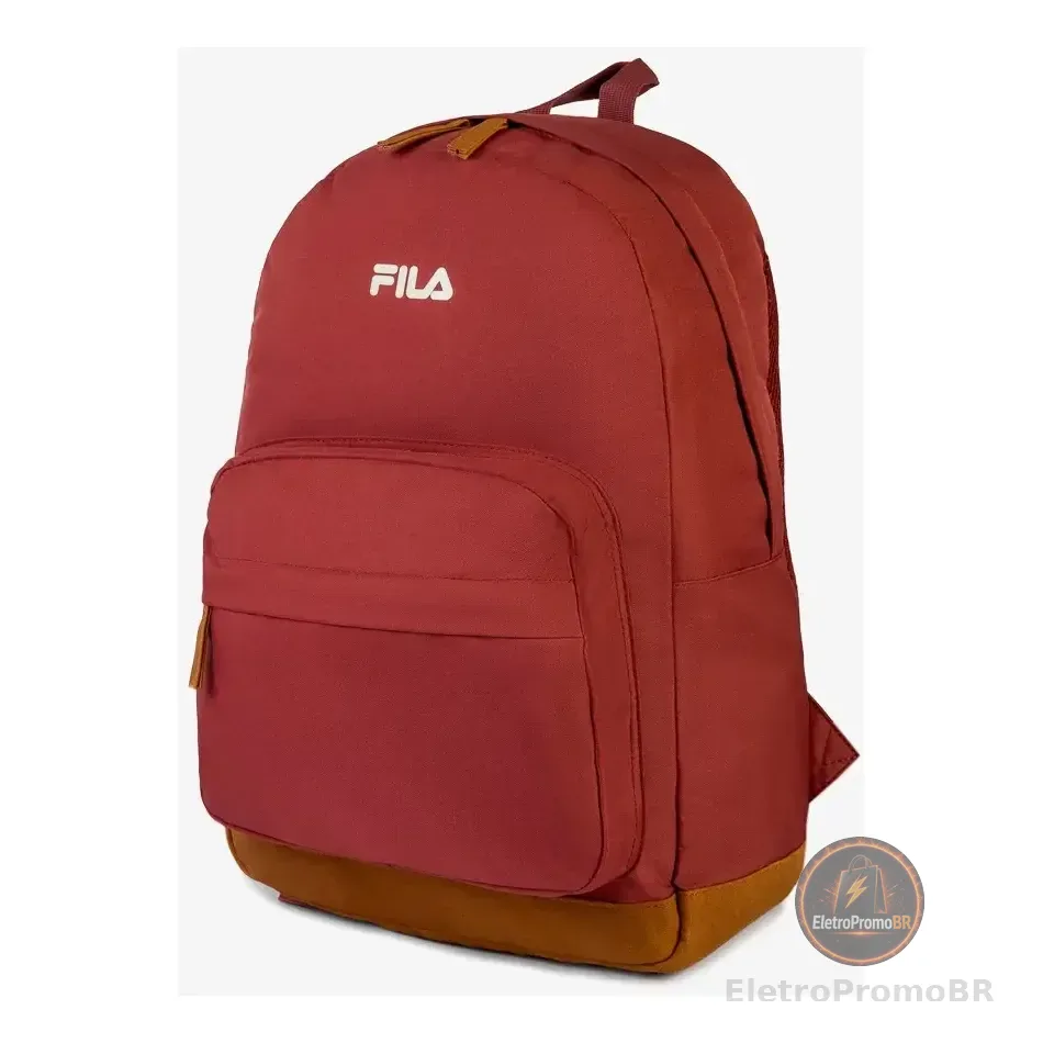 Mochila Unisex Fila Retro Letter Marrom Escuro Liso Vermelho Ocre Liso
