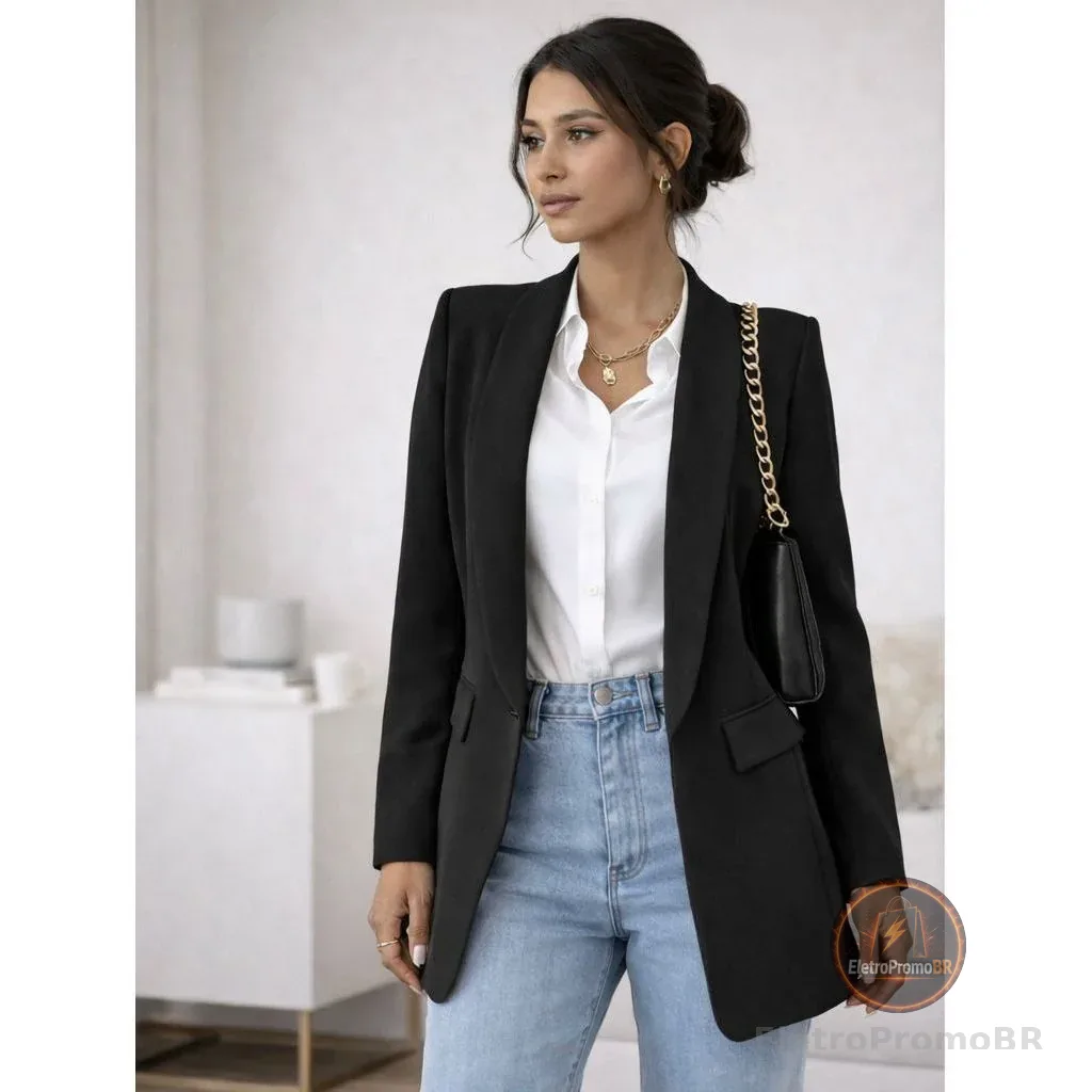 Max Blazer Feminina Longo Alfataria Socia Manga Longo