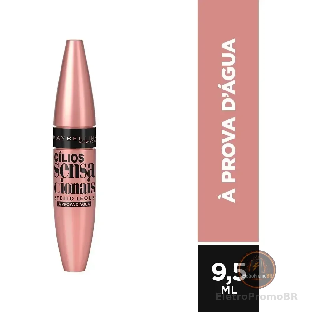 Máscara De Cílios À Prova D'água, Efeito Leque Volume E Definição Longa Duração, Não Empelota E Não Forma Grumos, Cor Preto Intenso, Cílios Sensacionais Maybelline Ny 9,5ml