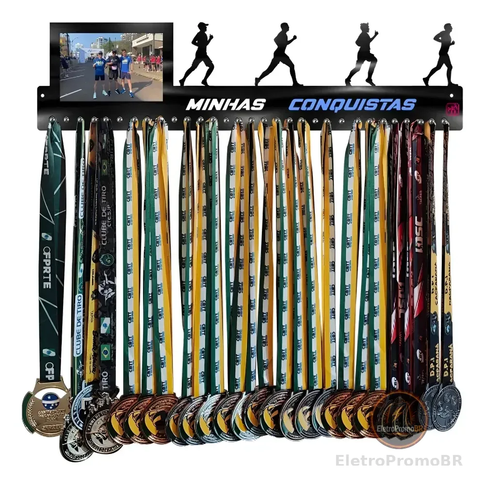 Porta Medalha Corrida Masc Portaretrato Para Até 100medalhas Preto