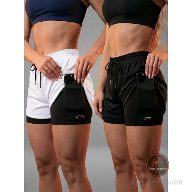 Kit 2 Short Duplo Compressão Fitness Bermuda Treino Feminino