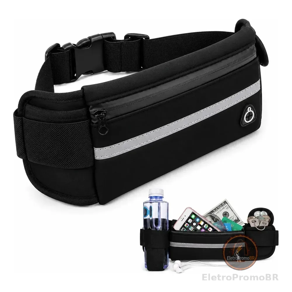 Pochete Esportiva Running Porta Celular E Garrafa Preto Lisa
