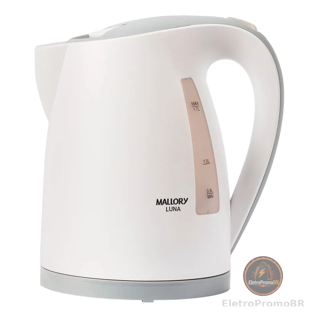 Chaleira Elétrica Mallory Luna – 1,7L, Base Rotativa 360º, Desligamento Automático, Indicador de Nível de Água - 127V