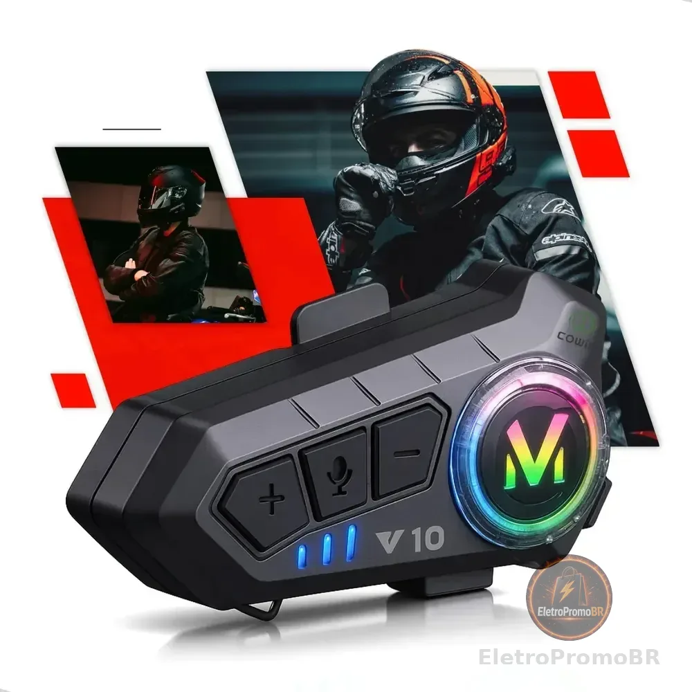 Fone De Ouvido Para Capacete Intercomunicador Bluetooth Headset Rgb Sem Fio Música Gps Chamadas Handsfree Alta Potência Cow