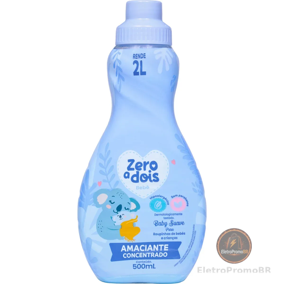 Zero a Dois, Amaciante de Roupas e Tecidos para Bebê, Concentrado, Aroma Baby Suave, 500ml, Azul