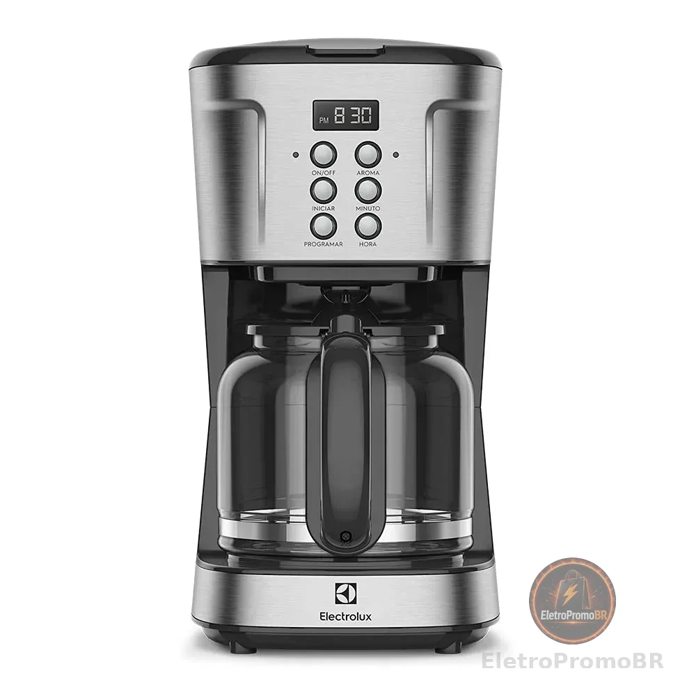 Cafeteira Elétrica Electrolux inox filtro permanente removivel capacidade 1,5L 38 xicaras função timer painel digital desligamento automatico ECM30 127v, cor aço escovado