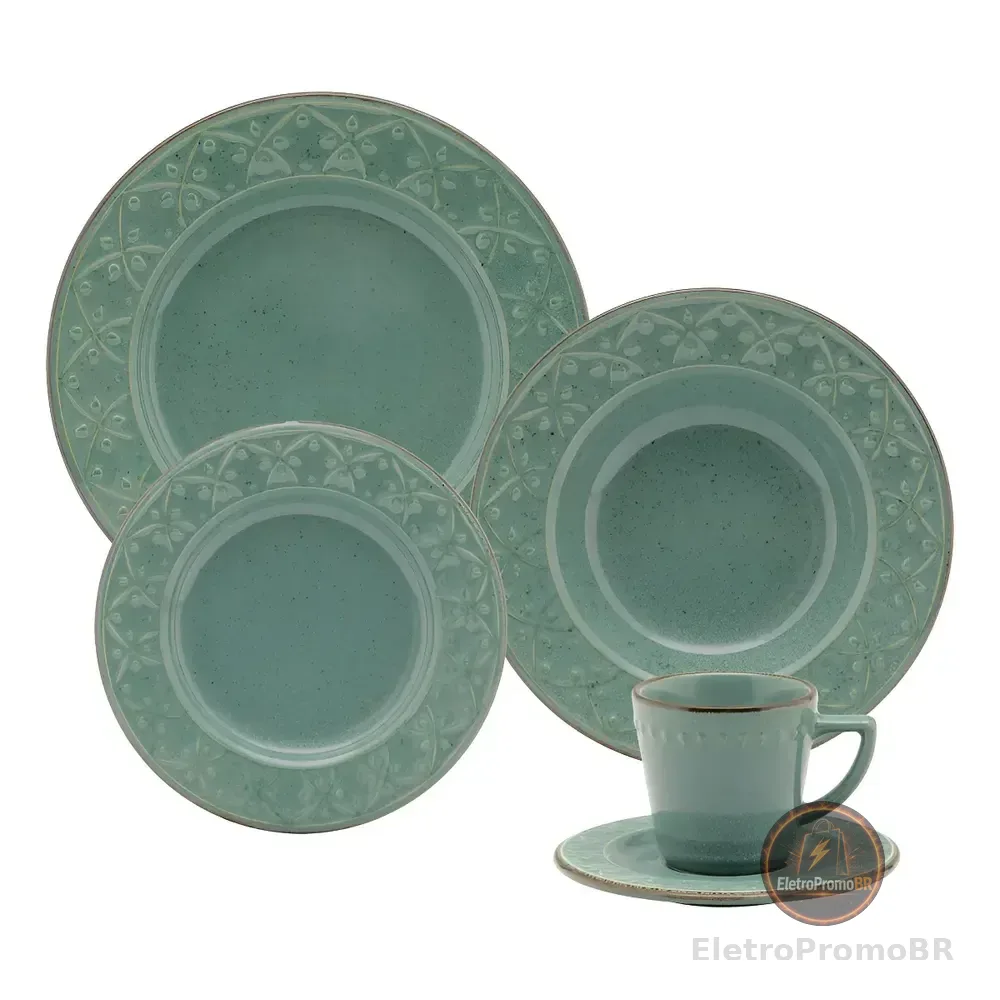 Aparelho De Jantar E Chá 20 Peças Oxford Mendi Malaquita Verde Liso Com Textura