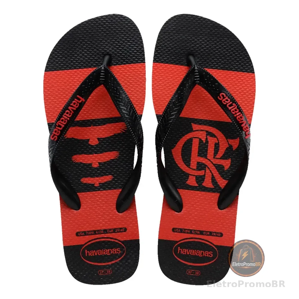 Chinelo Havaianas Flamengo Times Top Original Confortável Preto 43/44