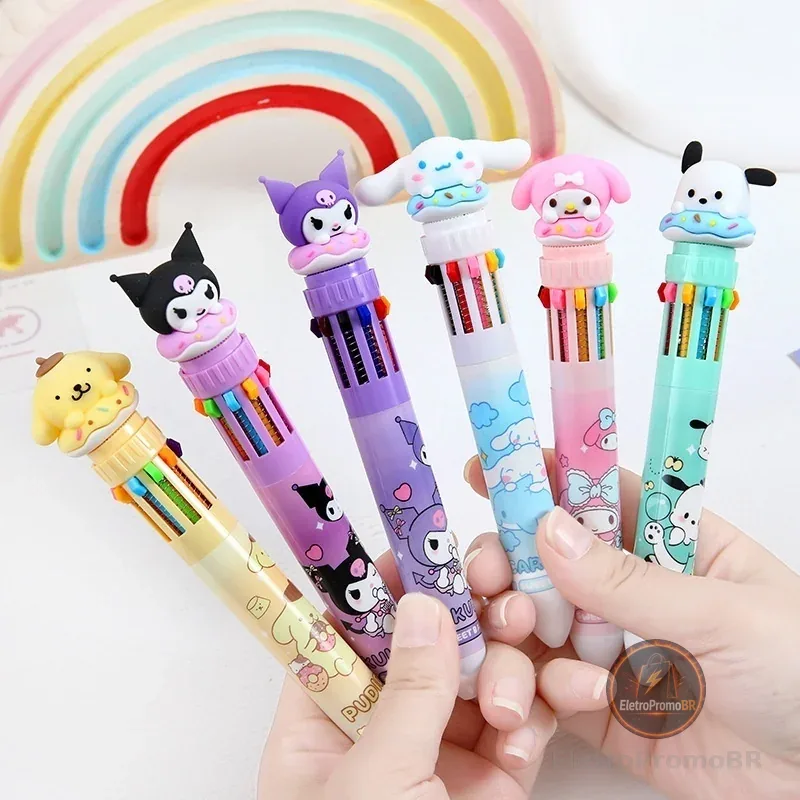 1 caneta 10 em 1 papelaria divertida 10 cores caneta kuromi  esferográfica multicolorida papelaria/escritório/escola ​