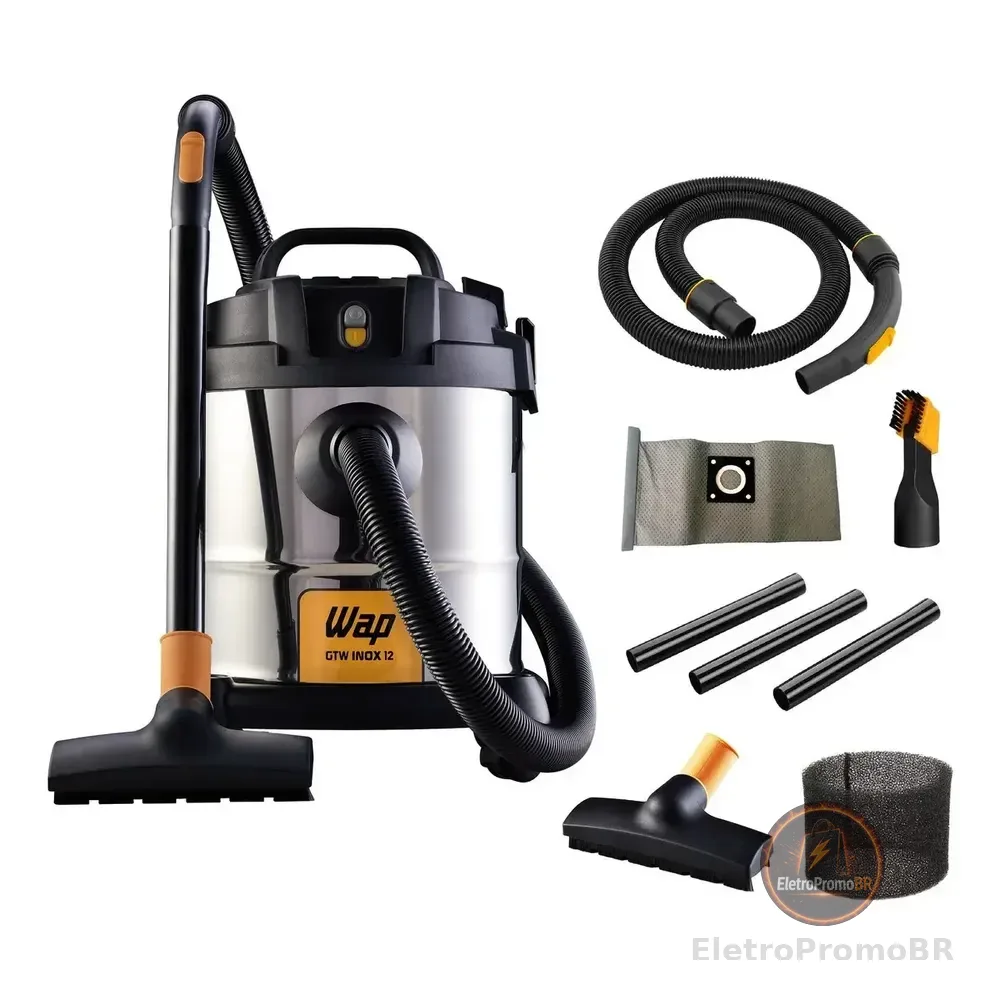 Aspirador De Pó E Água 1400w 12 Litros Gtw Inox 12 Wap Prateado 110v