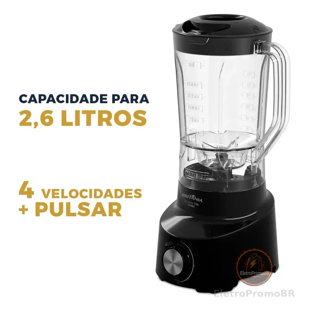 Liquidificador Britânia 2.6l Diamante 1100 Preto 127v