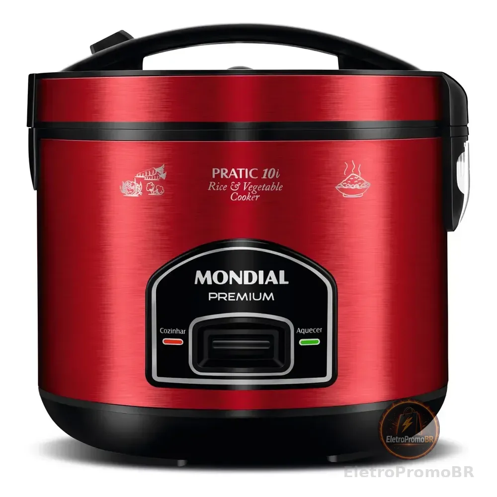 Panela Elétrica De Arroz, Mondial, 700w - Pe-46-10x Vermelha Inox/preta 220v