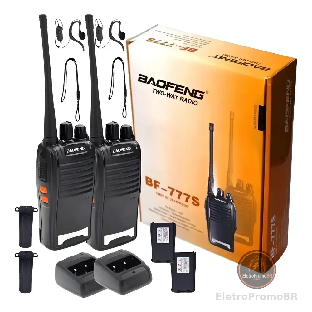 Kit Par 2 Radio Baofeng 777s Walk Talk Comunicador 16 Canais Preto 127/220v