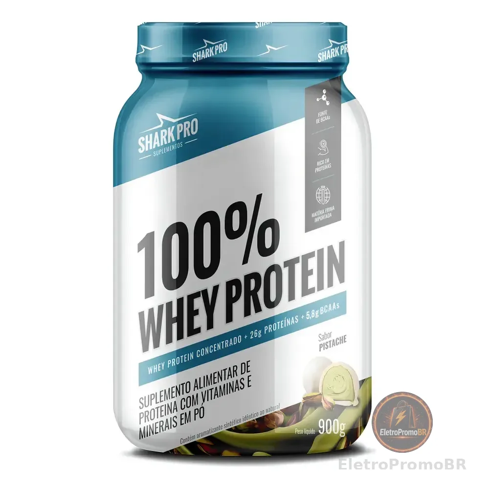 Whey Protein 100% Pote 900g Proteína Shark Pro Sabores Top Sabor Pistache