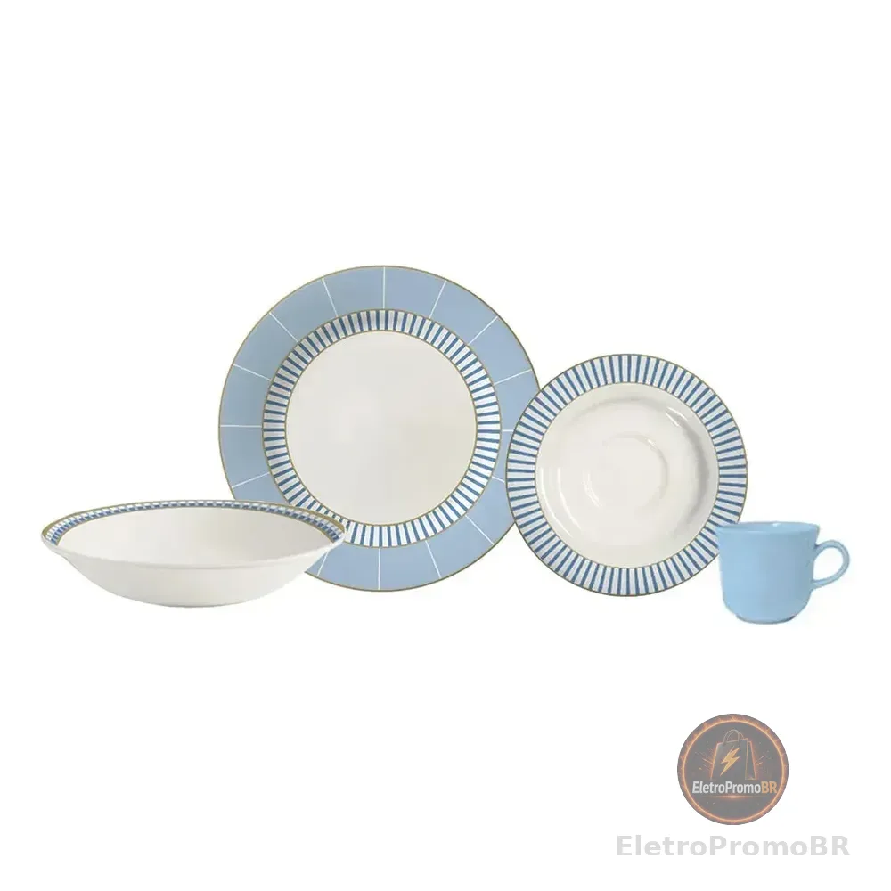 Aparelho De Jantar Ester Azul Cerâmica 16 Peças Azul-claro