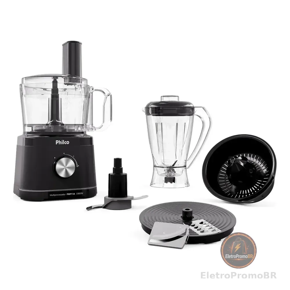 Multiprocessador Philco 5 Em 1 1000w Com Liquidificador 2,2l Preto Pmp11a 127v