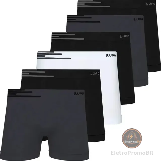 Kit 6 Cuecas Boxer Lupo Poliamida Sem Costura Box Original