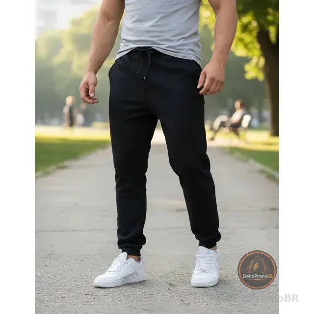 Calça Jogger Moletom Slim Com Bolso Masculino Adulto Básica