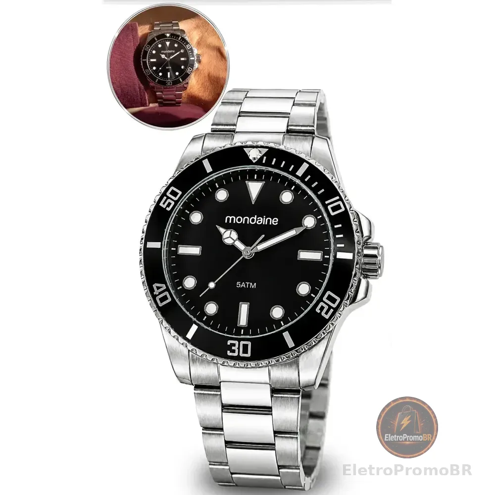 Relógio Prata Masculino Mondiane 32549g0mvne1 Cor Da Correia Prateado Cor Do Fundo Preto
