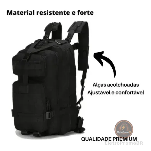 Mochila Tática Militar 30l Impermeável Reforçada Nylon Preta Preto