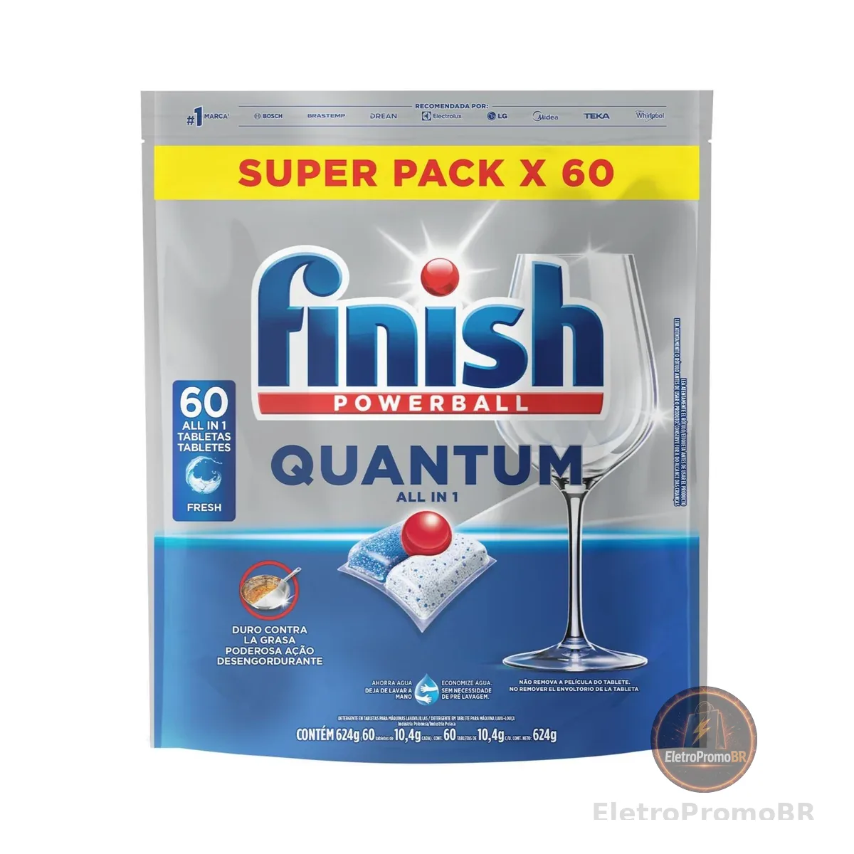 Finish Powerball Quantum, Detergente para Lava Louças em Tabletes, 60 Tabletes