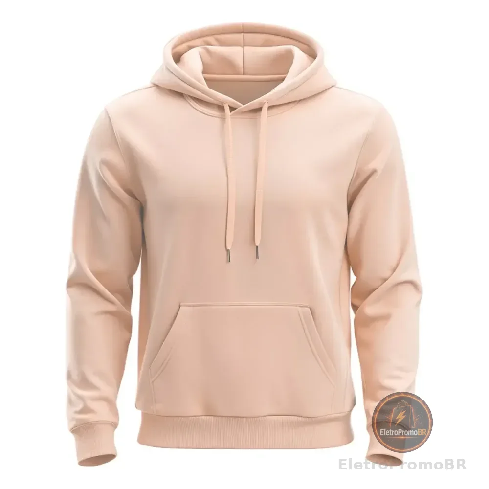 Moletom Liso Algodão Unissex Blusa De Frio Canguru Flanelado M Bege