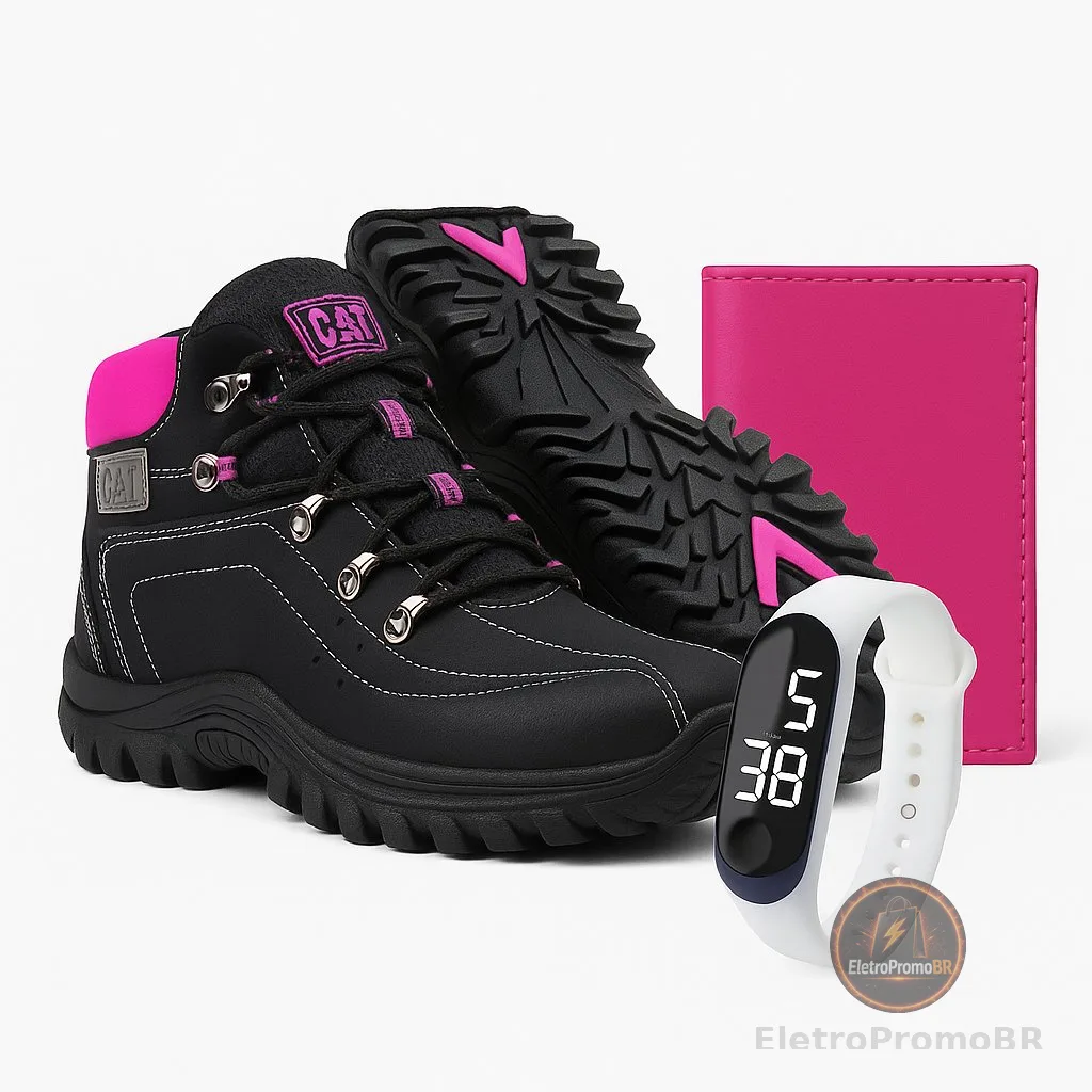 Bota Feminina Caterpillar Em Lona + Chaveiro Rosa