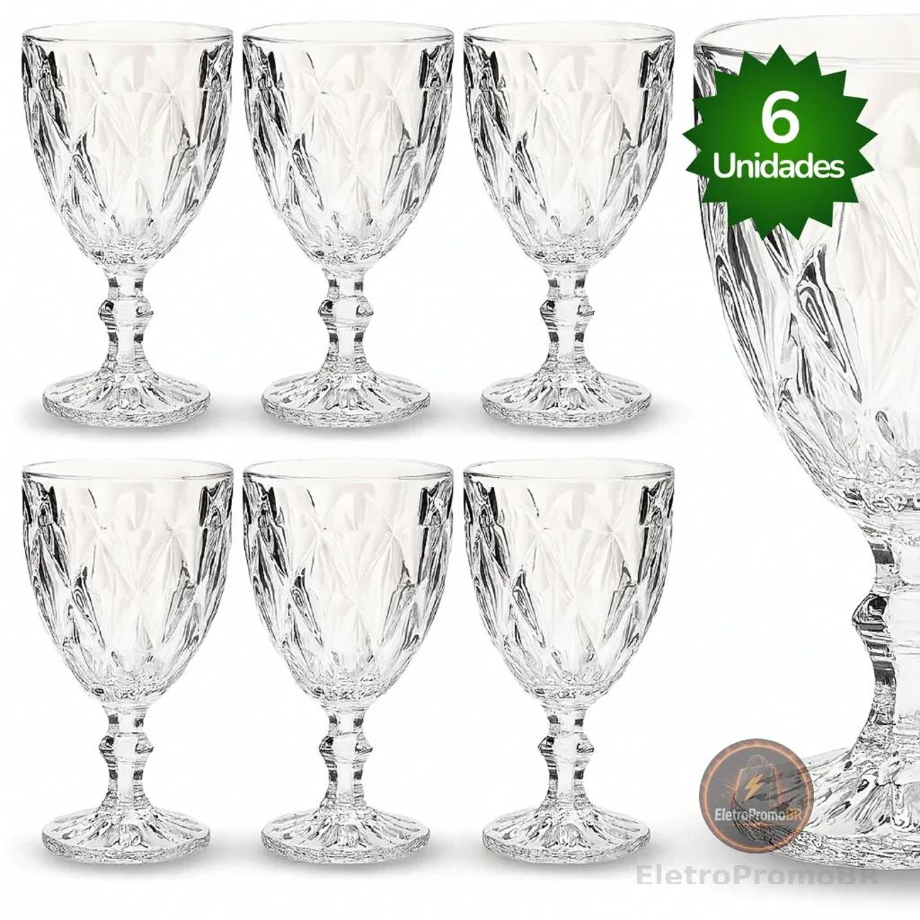 Jogo de Taças Diamante Copo Vidro Transparente Bico De Jaca 330ml