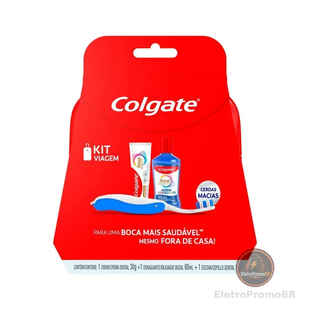 Kit Viagem Colgate Escova Dental + Creme Dental 30gr + Enxaguante Bucal  60ml