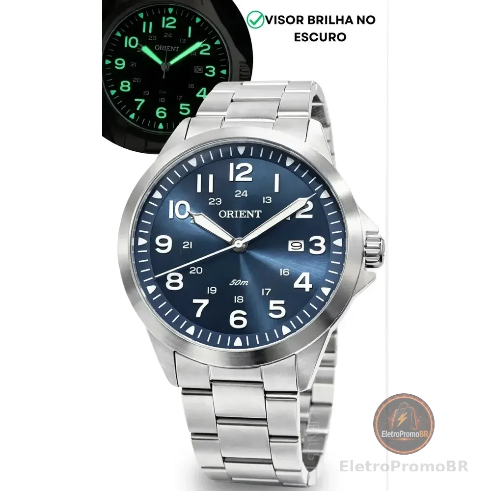 Relógio Orient Eternal Mbss1380 Cor Prateado Com Fundo Azul