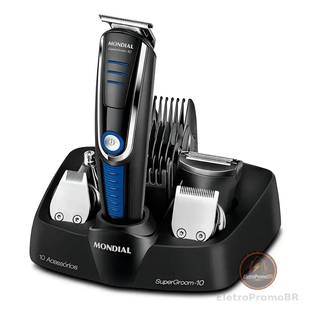 Aparador De Pelos Super Groom 10 Mondial 6w Bivolt Bg-03 Preto/azul 127/220v