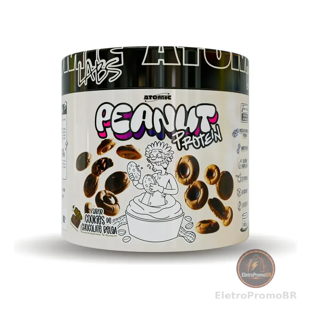 Peanut Protein 350g Atomic Labs - Sabor Cookies De Chocolate Belga - Pasta De Amendoim Com Whey Protein E Colágeno Hidrolisado