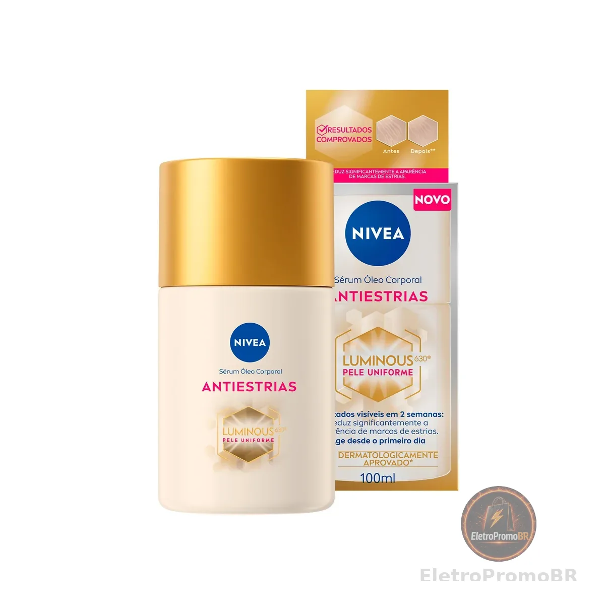 NIVEA LUMINOUS 630® Sérum Óleo Corporal Antiestrias 100ml, Reduz Marcas de Estrias, Hidratação Profunda 48h, Pele Uniforme