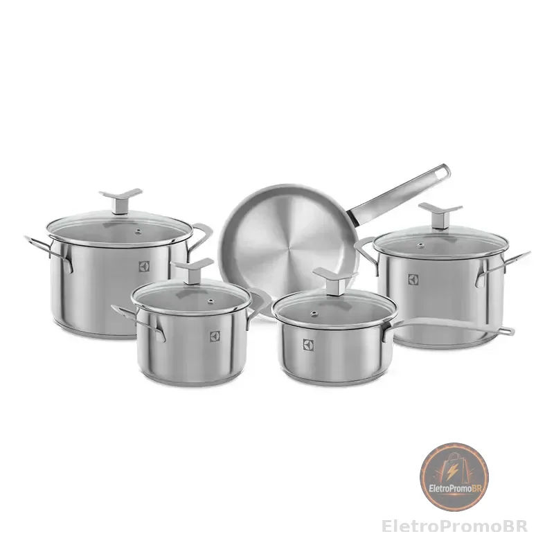 Jogo De Panelas Inox  Com Fundo Triplo 5 Peças Electrolux Aço Inoxidável