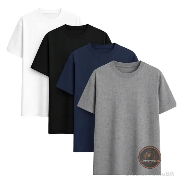 Kit 4 Camisas Camiseta Básica Lisa 100% Algodão Premium 30.1