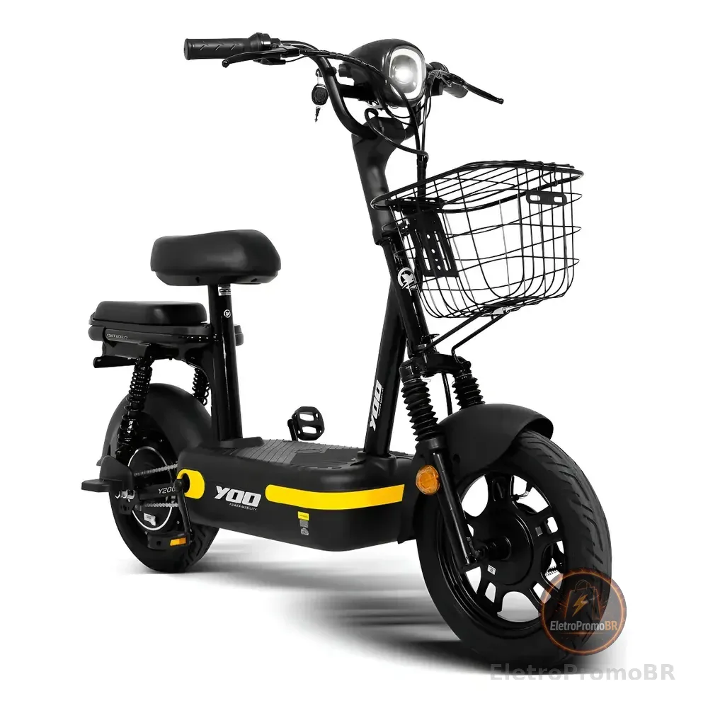 Bicicleta Elétrica Yoo Mobility Y200 350w Aro 14 Autonomia 20km Preto Preto/amarelo