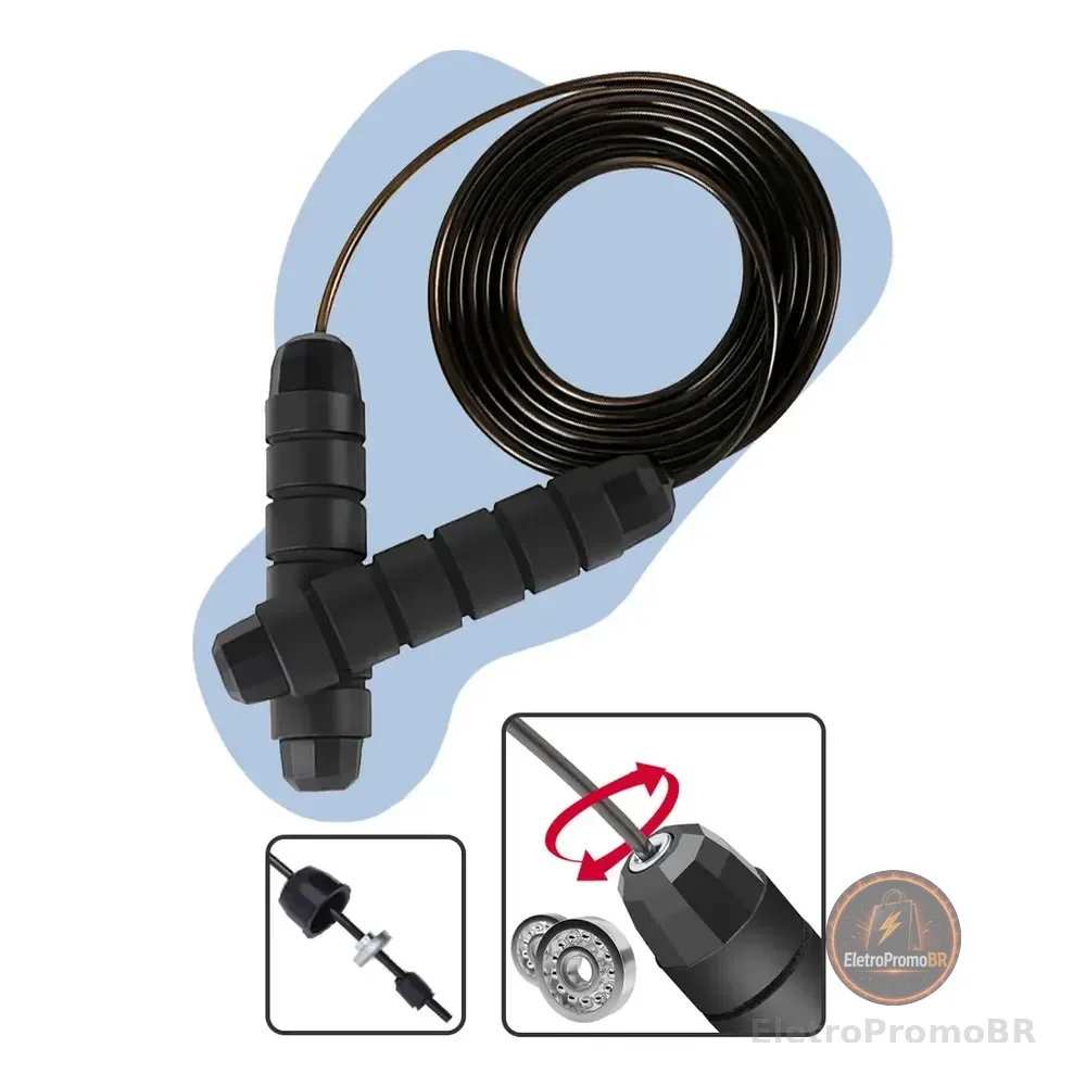Corda De Pular Speed Rope Redfin Profissional Com Rolamento, Cabo De Aço E Pegadores Emborrachados Ajustável Preto