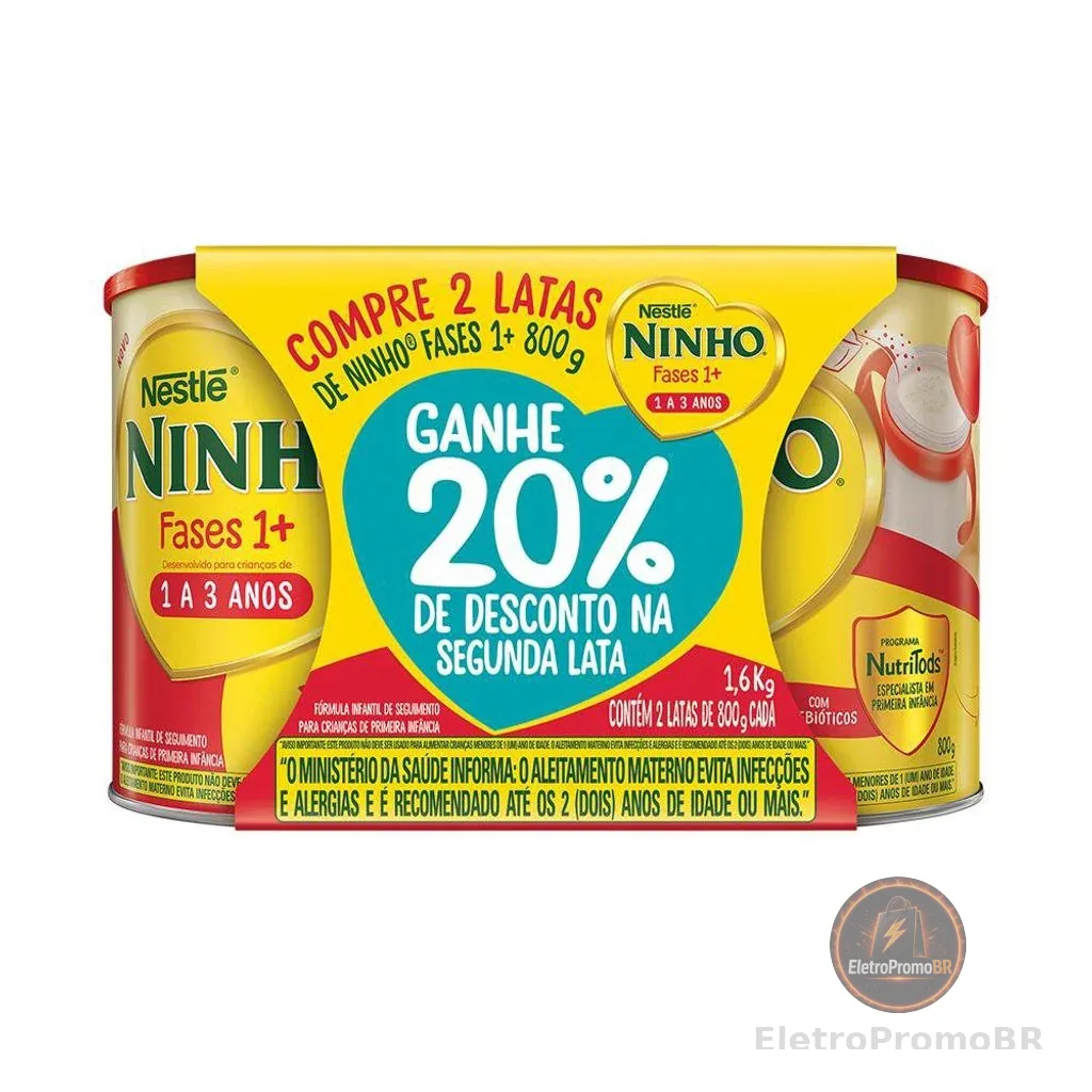 Ninho Fases 1+ Fórmula Infantil 2 Latas 800g cada + 20% Desconto na Segunda Lata