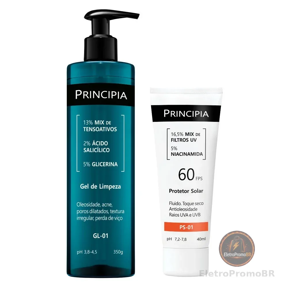 Principia Kit Todo Dia c/ Gel de Limpeza GL-01 + Protetor Solar Facial PS-01 FPS 60