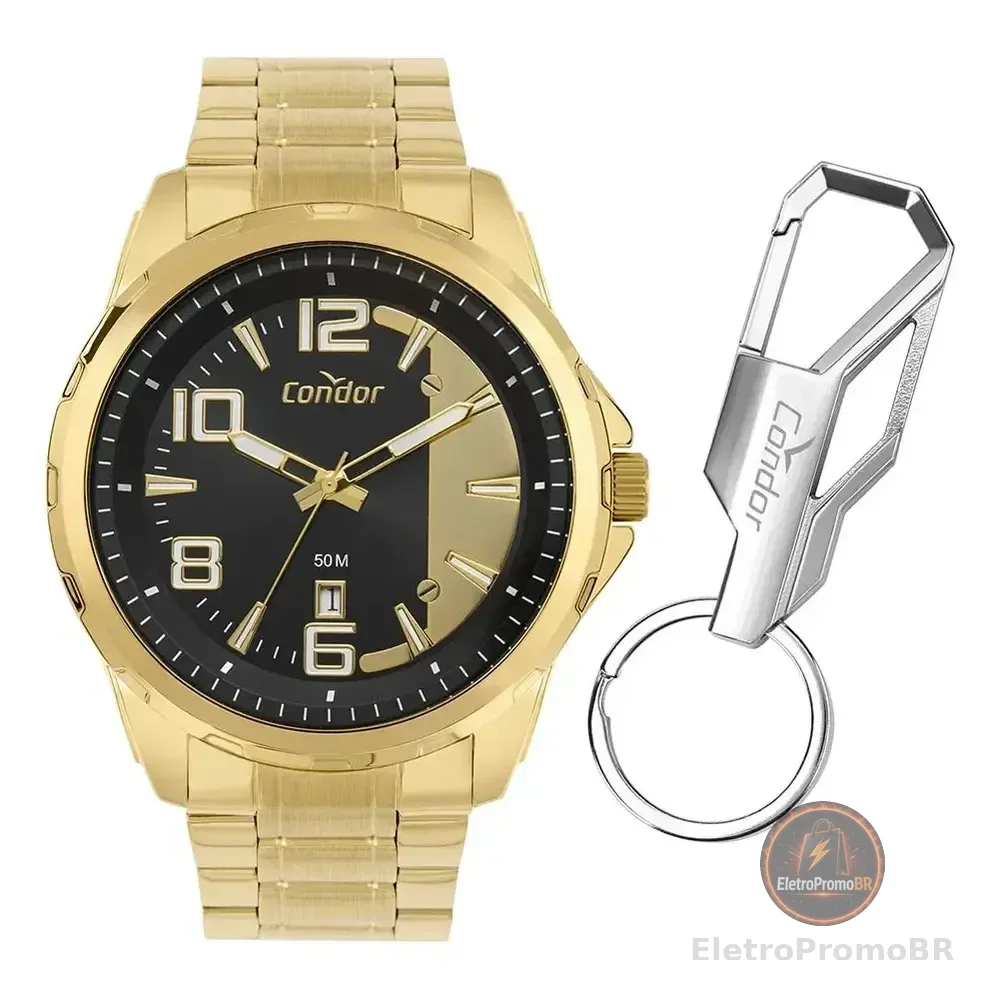 Kit Relógio Masculino Condor Speed Dourado - Co2115mxg/k4p Fundo Preto + Chaveiro