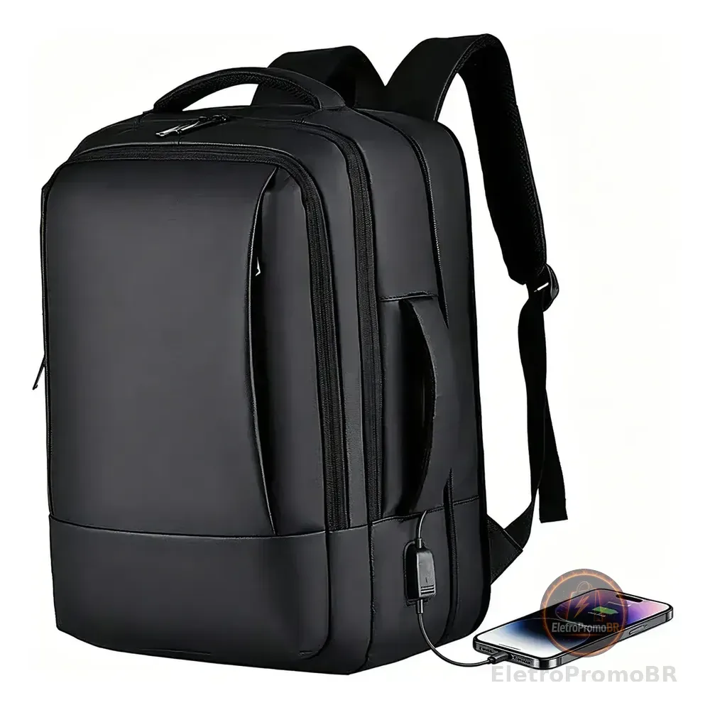 Mochila Dos Homens Com Faixa Impermeável Para Expansão Preto Liso