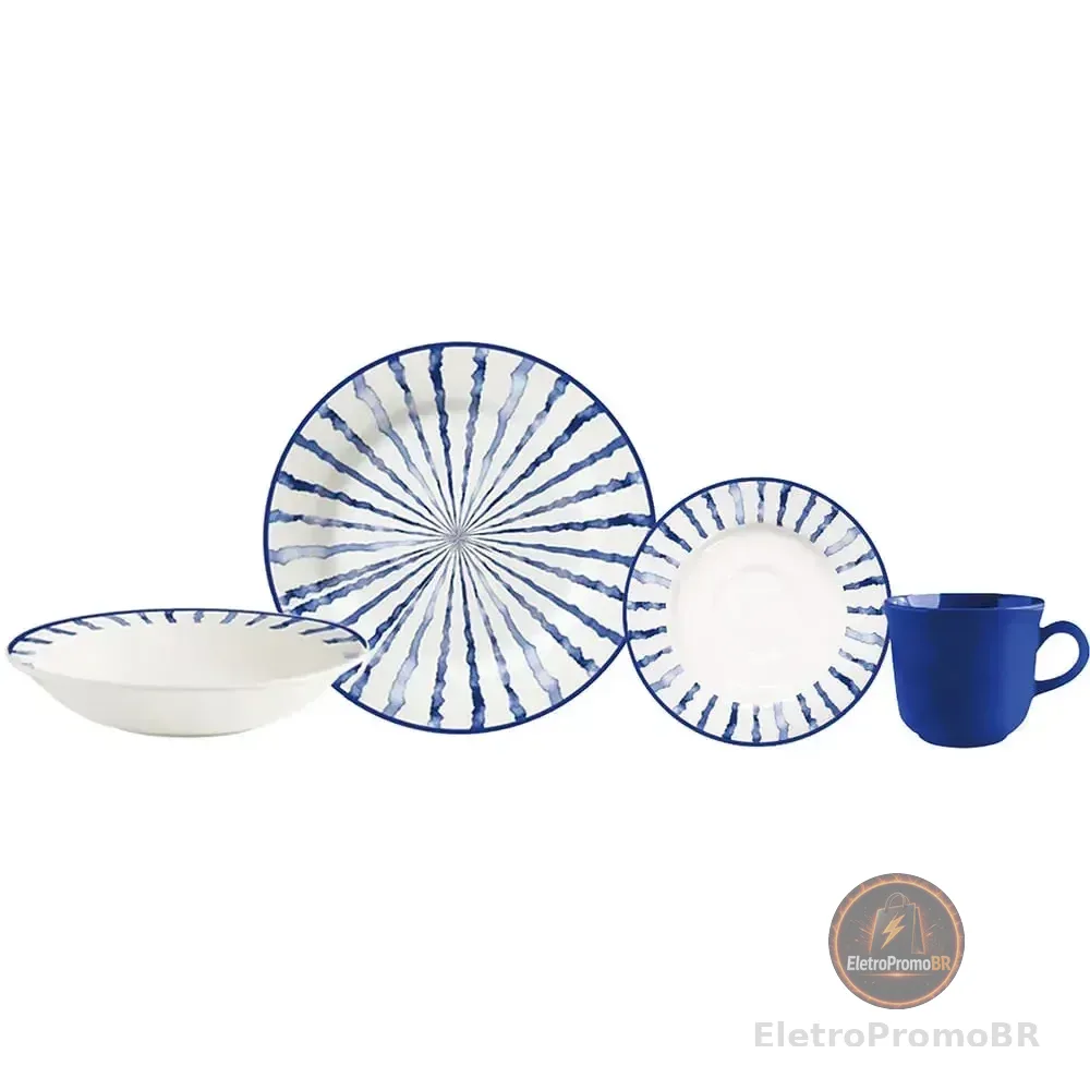 Aparelho De Jantar Almar Azul Cerâmica 16 Peças Azul Almar