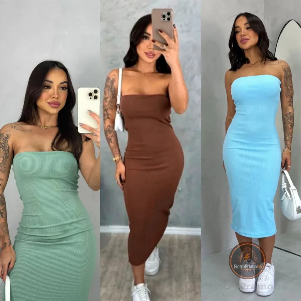 Vestido Midi Tomara que Caia Canelado - Elegância e Conforto em um Único Vestido! TECIDO ANARRUGA!