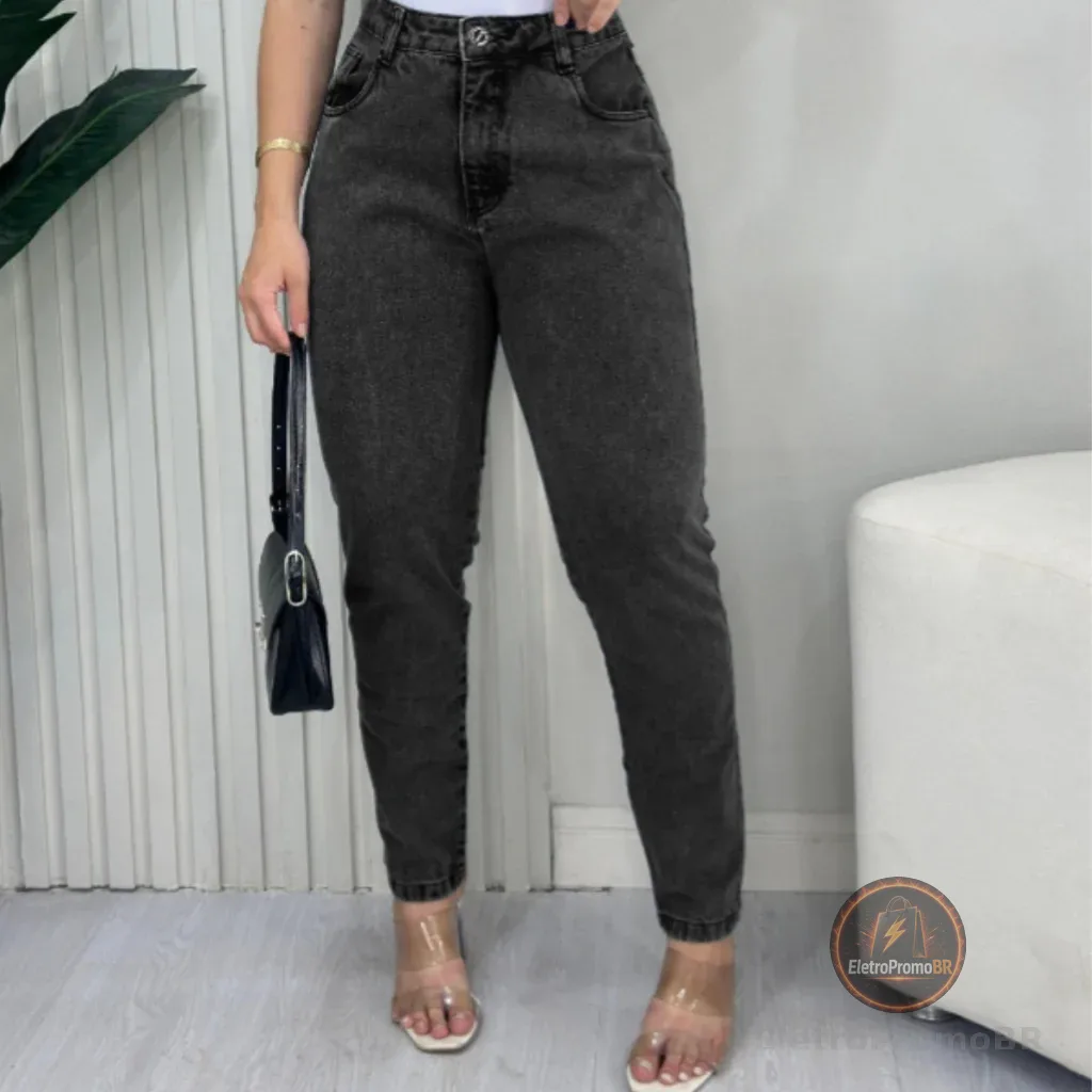 Calça Jeans MOM Grafite 100% Algodão Premium