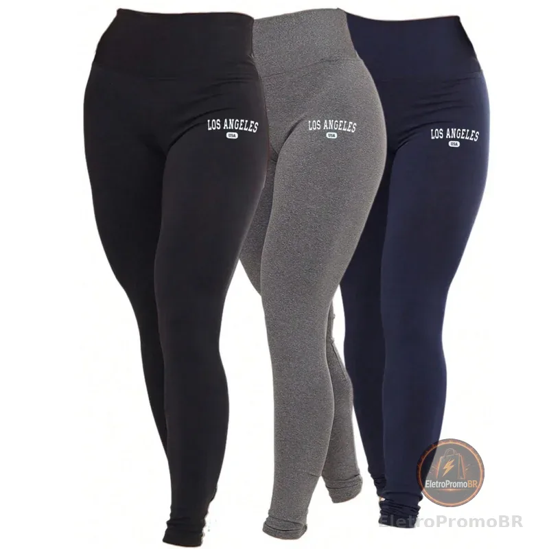 Kit 3 Calça Leg Legging Suplex Feminina Los Angeles